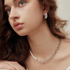 New Hoop And Pearl Chain Stitching Necklace For Women